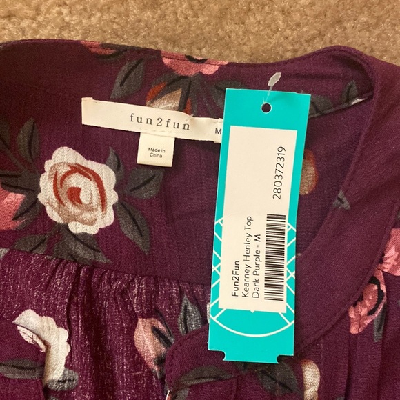 NWT Fun2Fun Kearney Henley Top Dark Purple - Picture 8 of 8